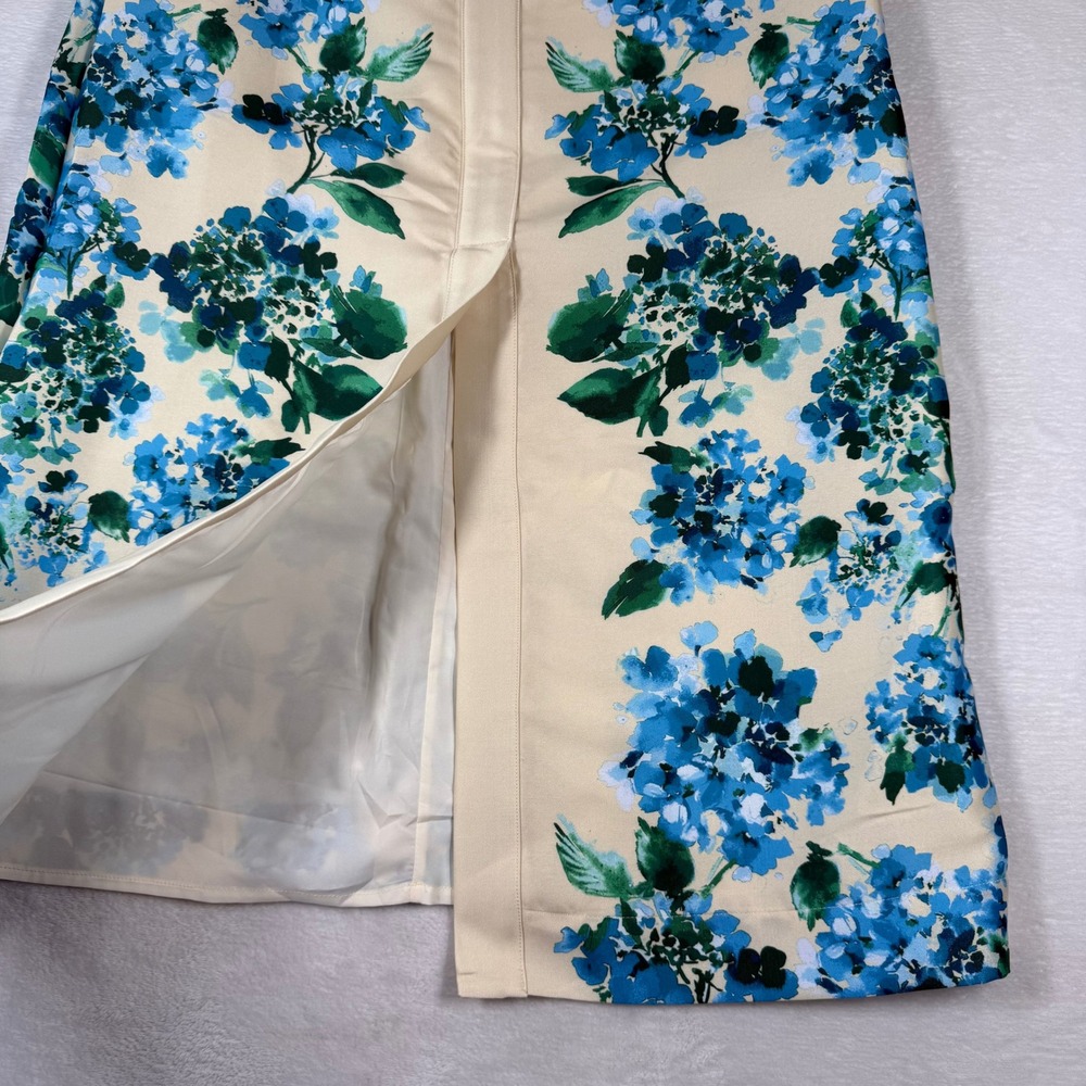 Tuckernuck Blue Hydrangea Floral A-Line Midi Skirt Cream Green High Waist NEW - Picture 7 of 12